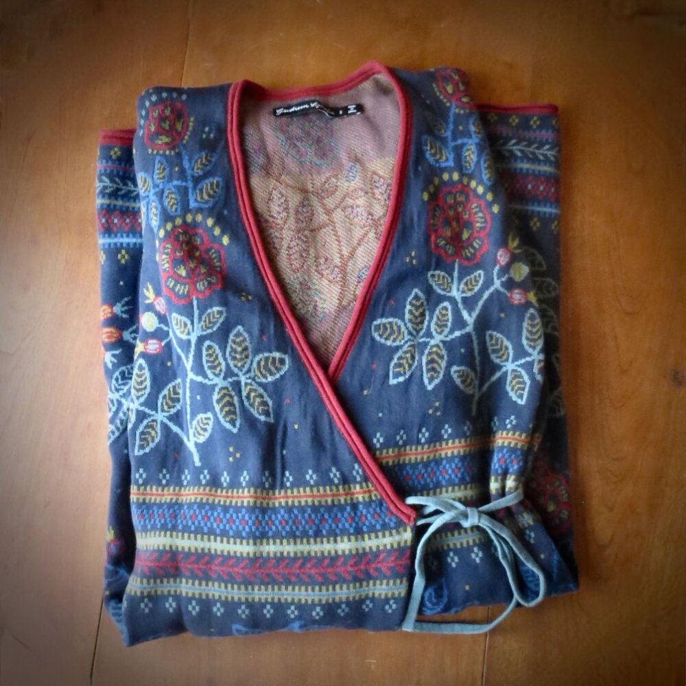 Gudrun Sjoden Blue Cardigan Sweater Jacket Size Small "Shacket" Knit